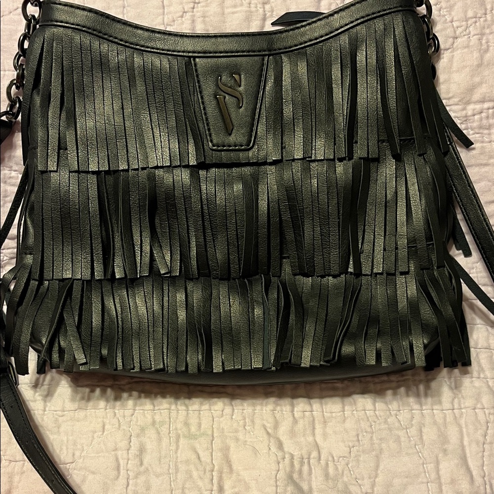 Vera Wang Fringed Black Leather Bag